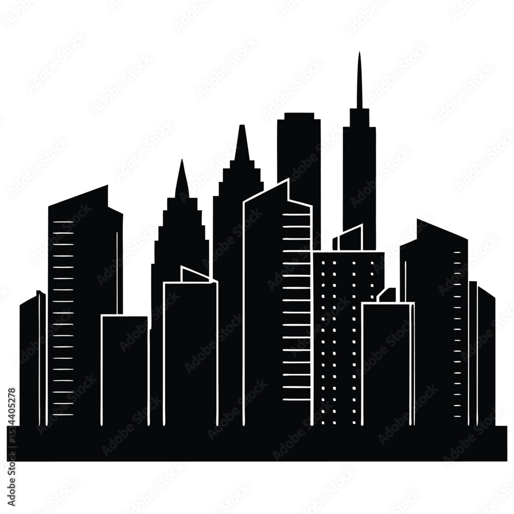 Fototapeta premium Majestic Cityscape Silhouette Urban Skyline Illustration