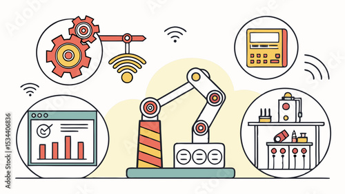 Robotic arm in smart factory with Industry 4.0 automation data analytics and IoT manufacturing technology