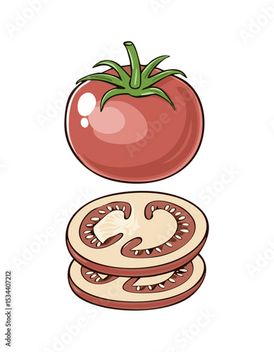 Tomato with Slices – Fresh Vegetable Clipart for Food and Recipe Design