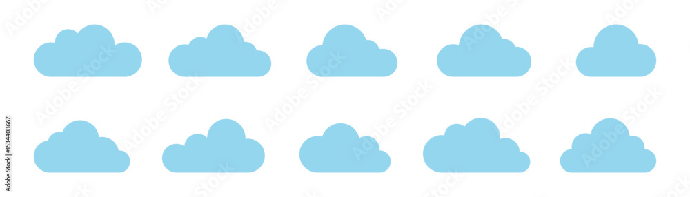 Set blue cloud icons. Cartoon cloud flat design. Weather, sky, climate, atmosphere. Vector illustration and PNG transparent Set blue cloud icons. Cartoon cloud flat design. Weather, sky, climate, atmosphere. Vector illustration and PNG transparent