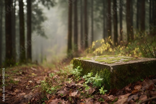 Wallpaper Mural Exploring a misty forest path with a moss-covered stone and lush foliage under a serene atmosphere Torontodigital.ca