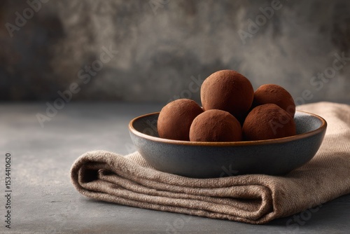 Wallpaper Mural Chocolate truffles on a textured surface served in a bowl with a linen napkin Torontodigital.ca