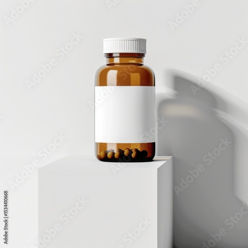Wallpaper Mural Brown bottle with unlabelled pills sitting on a white pedestal against a plain background Torontodigital.ca