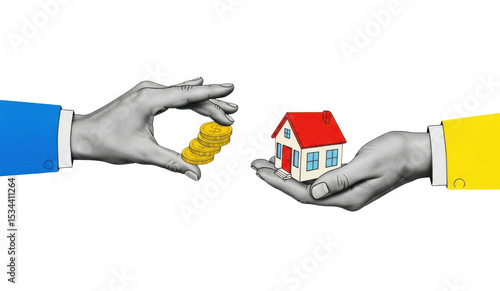 Real estate investment property mortgage home loan buying selling finance house coins concept