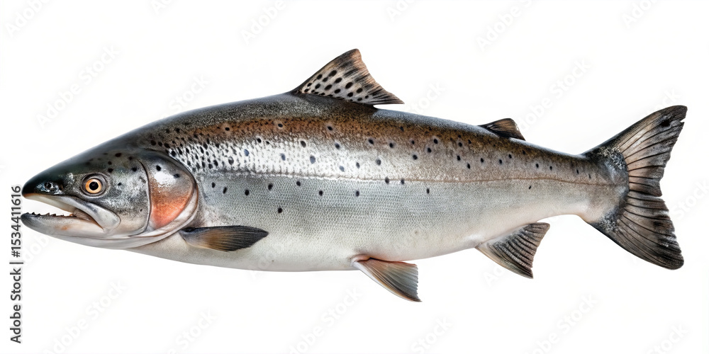 A salmon swims gracefully in a pristine freshwater environment, displaying its shimmering scales and streamlined body A salmon swims gracefully in a pristine freshwater environment, displaying its shimmering scales and streamlined body