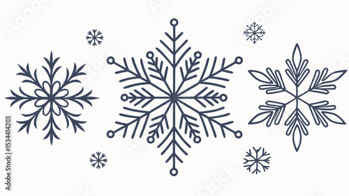 Winter snowflakes pattern set. Christmas holiday season snow frost ice decoration design element vector illustration background.