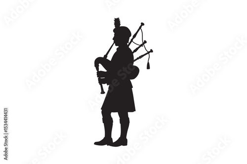 scottish bagpiper silhouette vector art illustration on white background