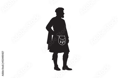 scottish man silhouette vector art illustration on white background
