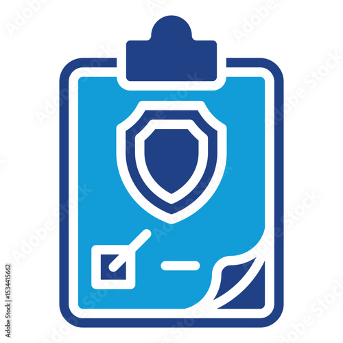 Security Protocol Dual Tone Color Fill Silhouette - Shield clipboard with checkmark and data fields, representing data protection and safety policies
