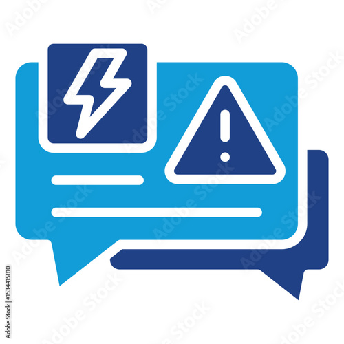 Hazard Notification Dual Tone Color Fill Silhouette - Speech bubbles with hazard signs and lightning, representing verbal or written warning communications