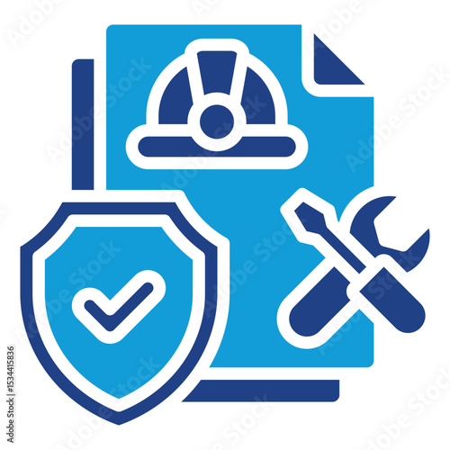 Protected Manual Dual Tone Color Fill Silhouette - Tools and helmet document with shield, symbolizing safety-approved procedures and secure operations