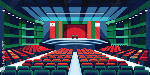 Empty auditorium with stage conference hall for events and presentations ready for attendees
