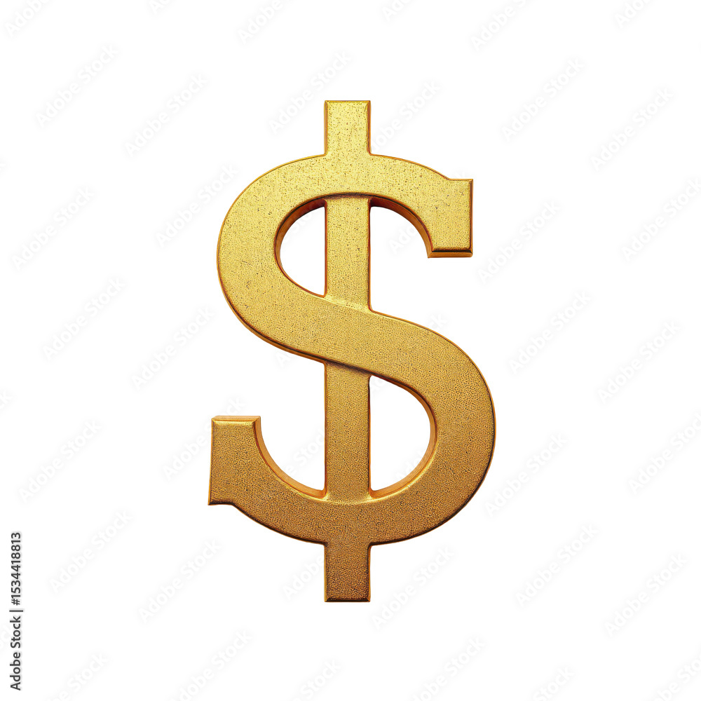 Obraz premium Golden Dollar Symbol Isolated on Black Background Representing Wealth and Financial Success in a Minimalist Style on transparent background