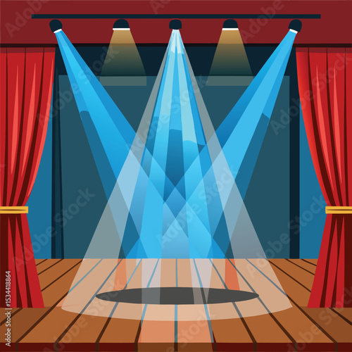 Empty stage with spotlight and curtains ready for performance illustration