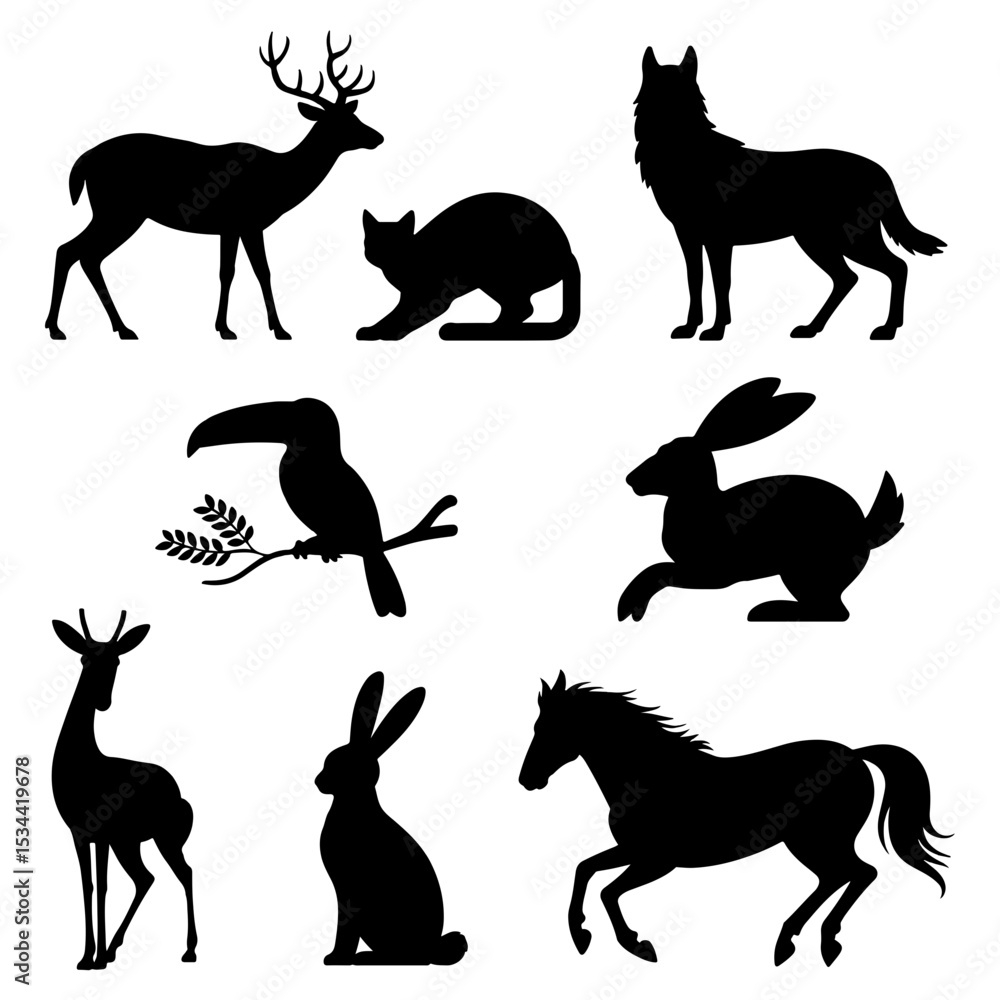 Fototapeta premium Silhouette collection of various animal species