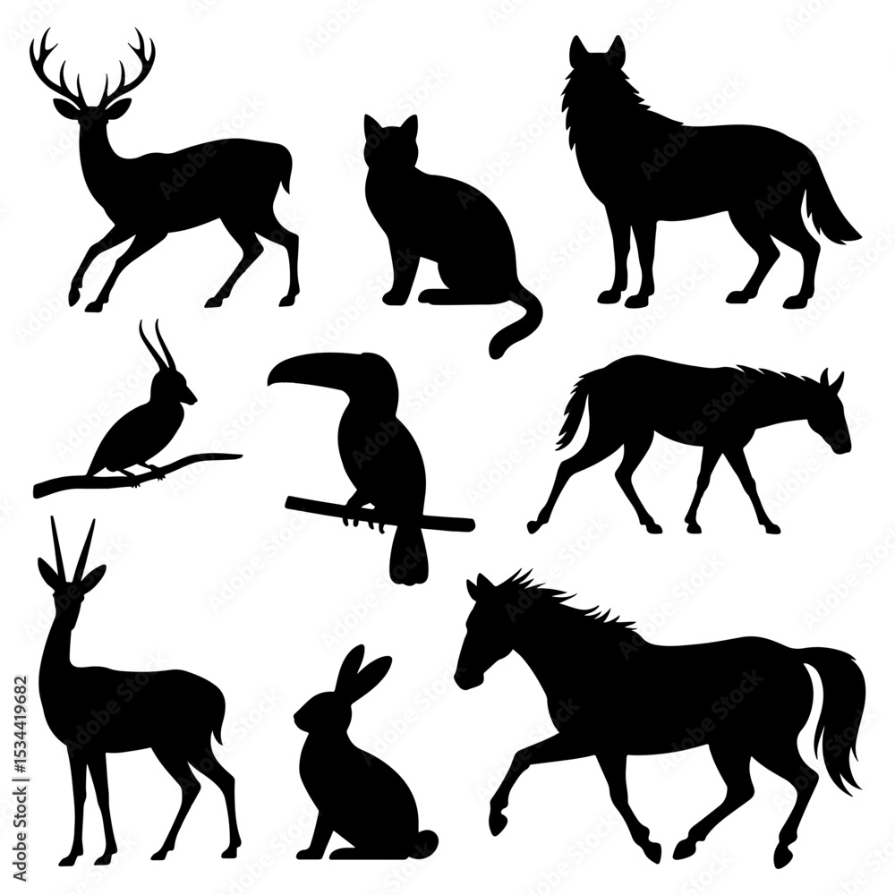 Fototapeta premium Silhouette collection of various animal species