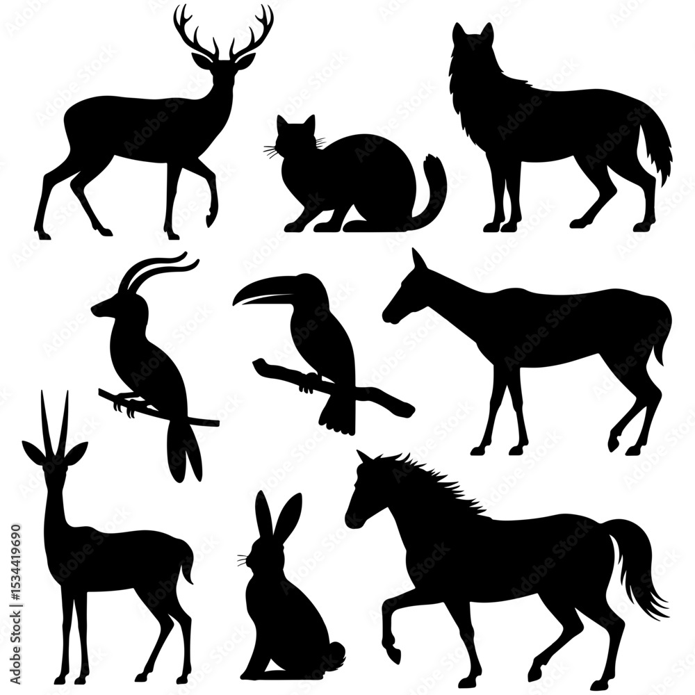 Fototapeta premium Silhouette collection of various animals species set