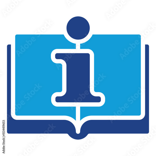 Info Guide Dual Tone Color Fill Silhouette Icon - Open book with info symbol represents guidance and structured training information for trainees