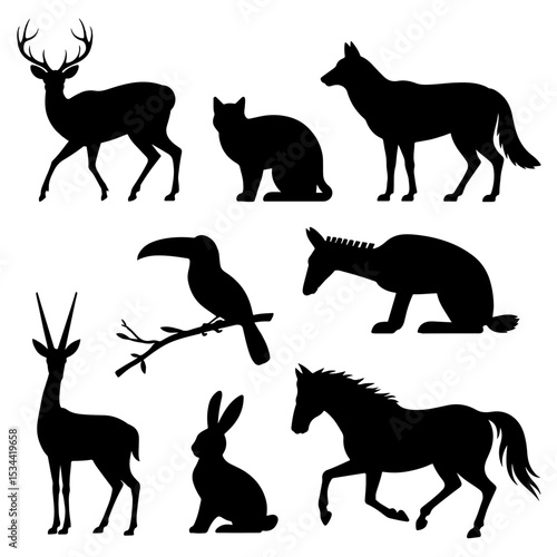 Silhouette collection of various animal species art