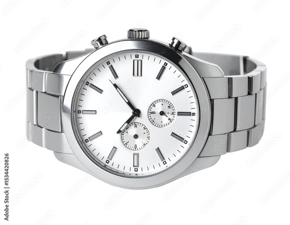 Elegant silver wristwatch on white background Elegant silver wristwatch on white background
