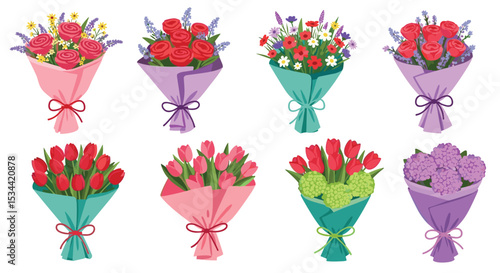 A Charming Collection of Pixel Art Flower Bouquets for Various Celebrations and Occasions