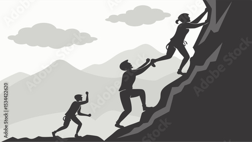 People Climbing Mountain Teamwork Support Success Achievement Challenge Progress