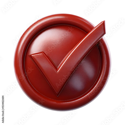 Red 3d check mark in circle isolated on transparent background
