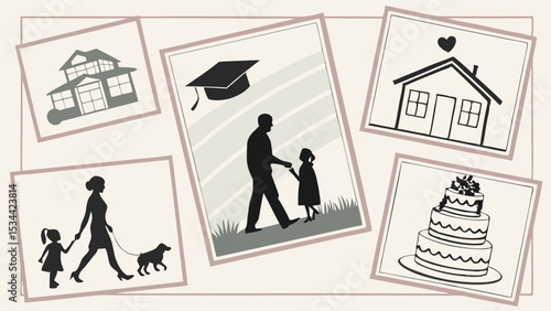 Family life milestones future goals dreams planning concept home education marriage children pets