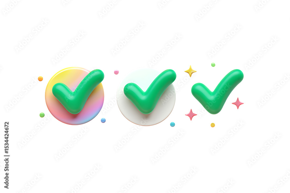 3D Checkmarks, Green Tick Icons, Pastel Background, Colorful, Success Symbols, Approval Graphic Elements, Website Design, App UI, Positive Feedback, Confirmation Illustration 3D Checkmarks, Green Tick Icons, Pastel Background, Colorful, Success Symbols, Approval Graphic Elements, Website Design, App UI, Positive Feedback, Confirmation Illustration