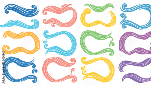Collection of hand drawn colorful wavy frames different shapes. Summer decorative frames. Modern trendy borders for wedding invitation, birthday card, social media template. Vector illustration.doodle