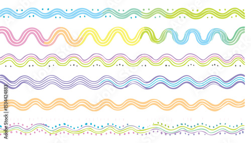 Collection of hand drawn colorful wavy frames different shapes. Summer decorative frames. Modern trendy borders for wedding invitation, birthday card, social media template. Vector illustration.doodle