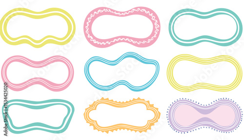 Collection of hand drawn colorful wavy frames different shapes. Summer decorative frames. Modern trendy borders for wedding invitation, birthday card, social media template. Vector illustration.doodle