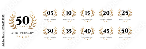 Golden Anniversary Wreath Logos 5, 10, 15, 20, 25, 30, 35, 40, 45, 50 Years