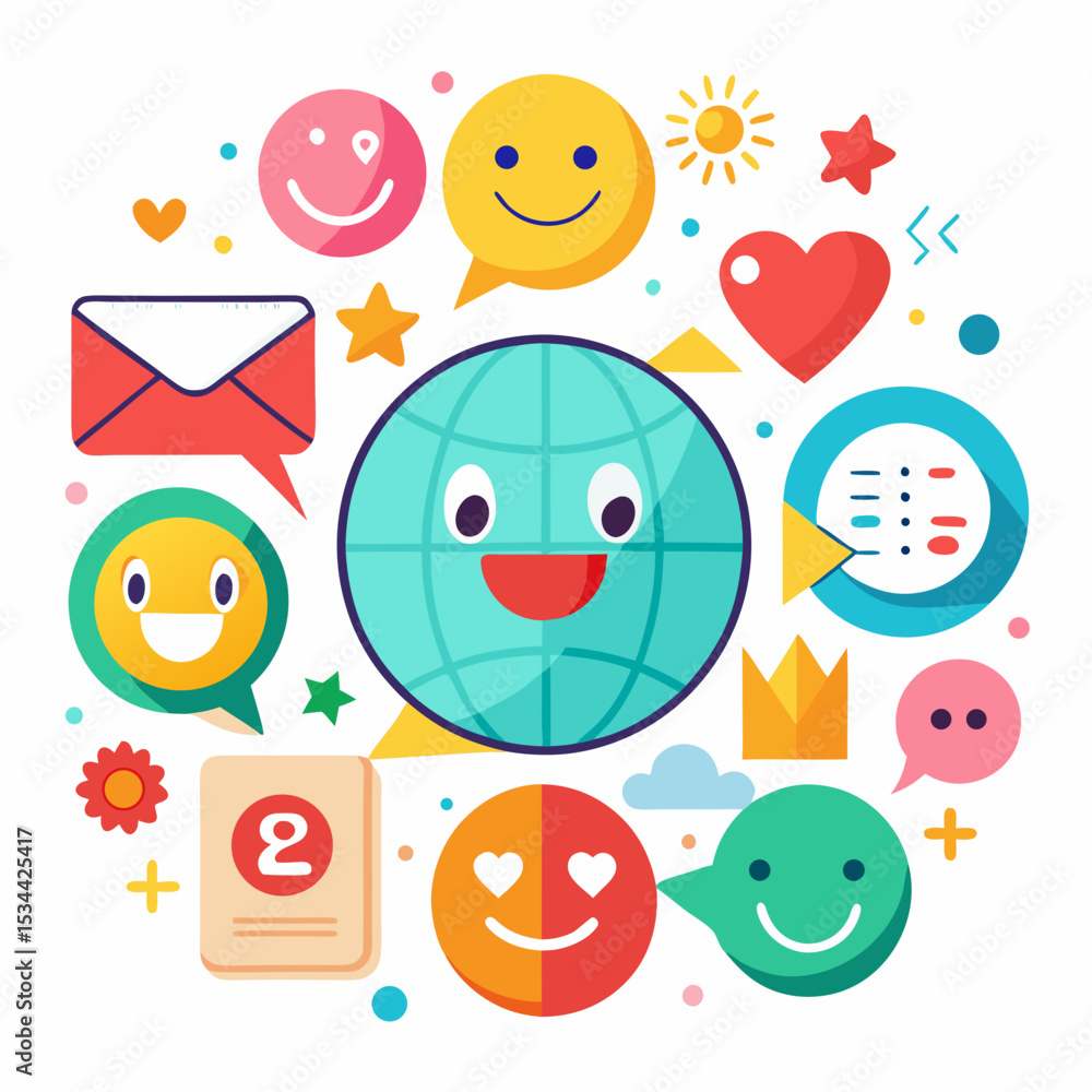 Playful World Hello Day Vector with Greeting Symbols on White Background Playful World Hello Day Vector with Greeting Symbols on White Background