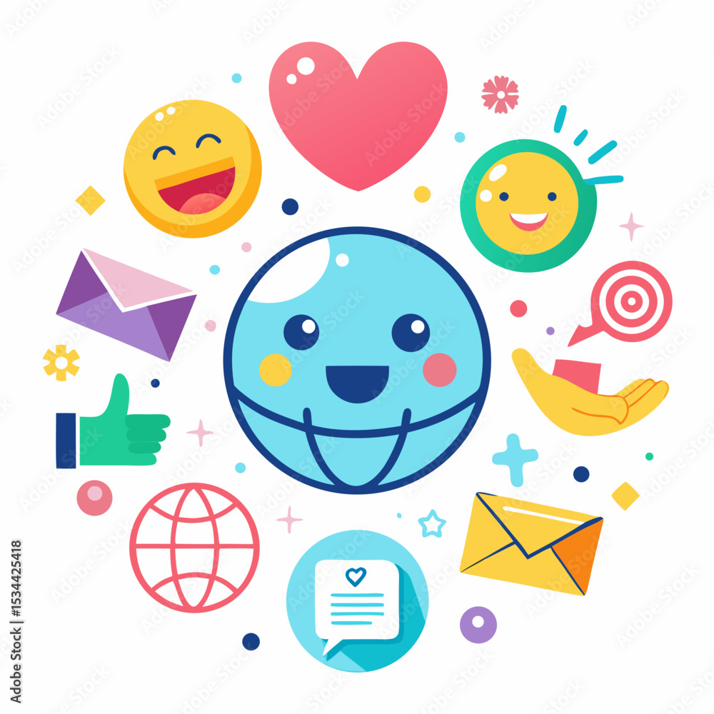 Playful World Hello Day Vector with Greeting Symbols on White Background Playful World Hello Day Vector with Greeting Symbols on White Background