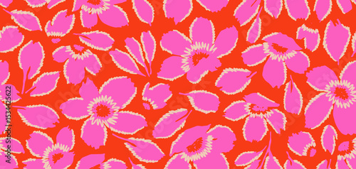 Exotic hand drawn flowers, seamless patterns with floral for fabric, textiles, clothing, wrapping paper, cover, banner, home decor, abstract backgrounds. Vector illustration.