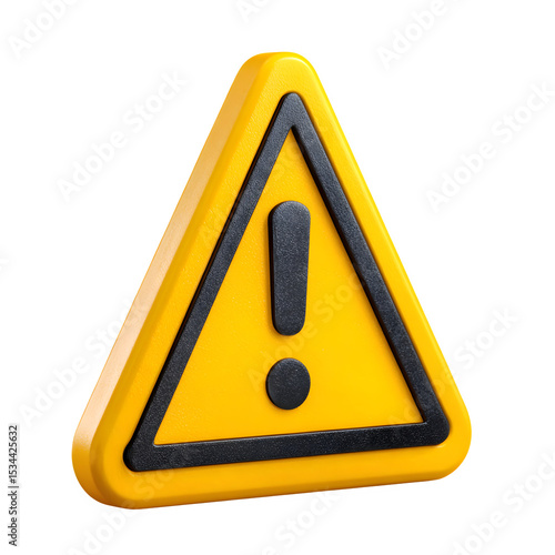 Yellow triangle warning sign exclamation mark isolated on transparent background