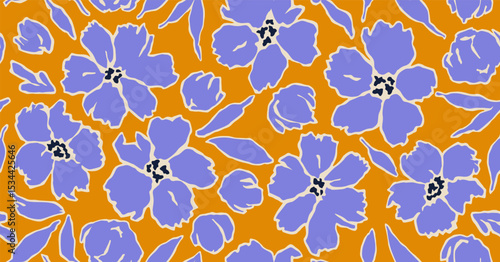 Exotic hand drawn flowers, seamless patterns with floral for fabric, textiles, clothing, wrapping paper, cover, banner, home decor, abstract backgrounds. Vector illustration.