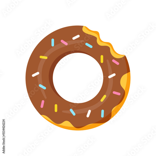 Inflatable donut pool float. Chocolate swimming ring icon. Vector illustration isolated.