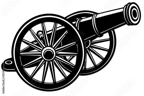 Vintage Cannon Illustration Historical Artillery Weapon, Black and White Design