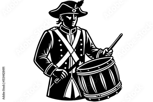 Revolutionary War Drummer A Black and White Illustration