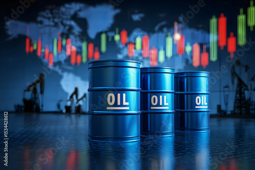 Global Oil Market Dynamics: Blue Barrels and Stock Market Charts