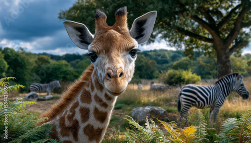 a giraffe with zebra stripes in close-up 