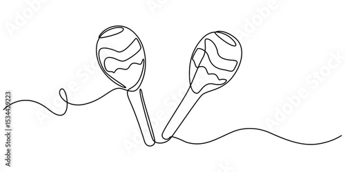 Brazilian maracas one line drawing, musical instrument. Continuous illustration. Vector outline sketch, One continuous line of maracas. Simple element illustration. Line art vector illustration