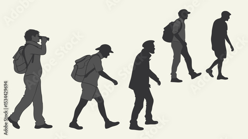 Silhouettes of people hiking trekking walking adventure travel journey exploration group outdoors nature freedom