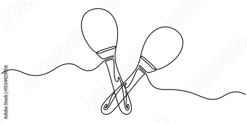 Brazilian maracas one line drawing, musical instrument. Continuous illustration. Vector outline sketch, One continuous line of maracas. Simple element illustration. Line art vector illustration