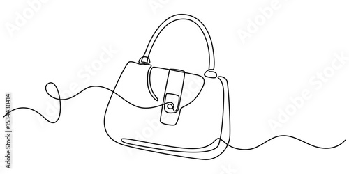 Continuous one line drawing of Lady's hand bag. Women's bag single line art vector illustration. Editable vector, Elegant woman bag one line drawing on white isolated background, One continuous line