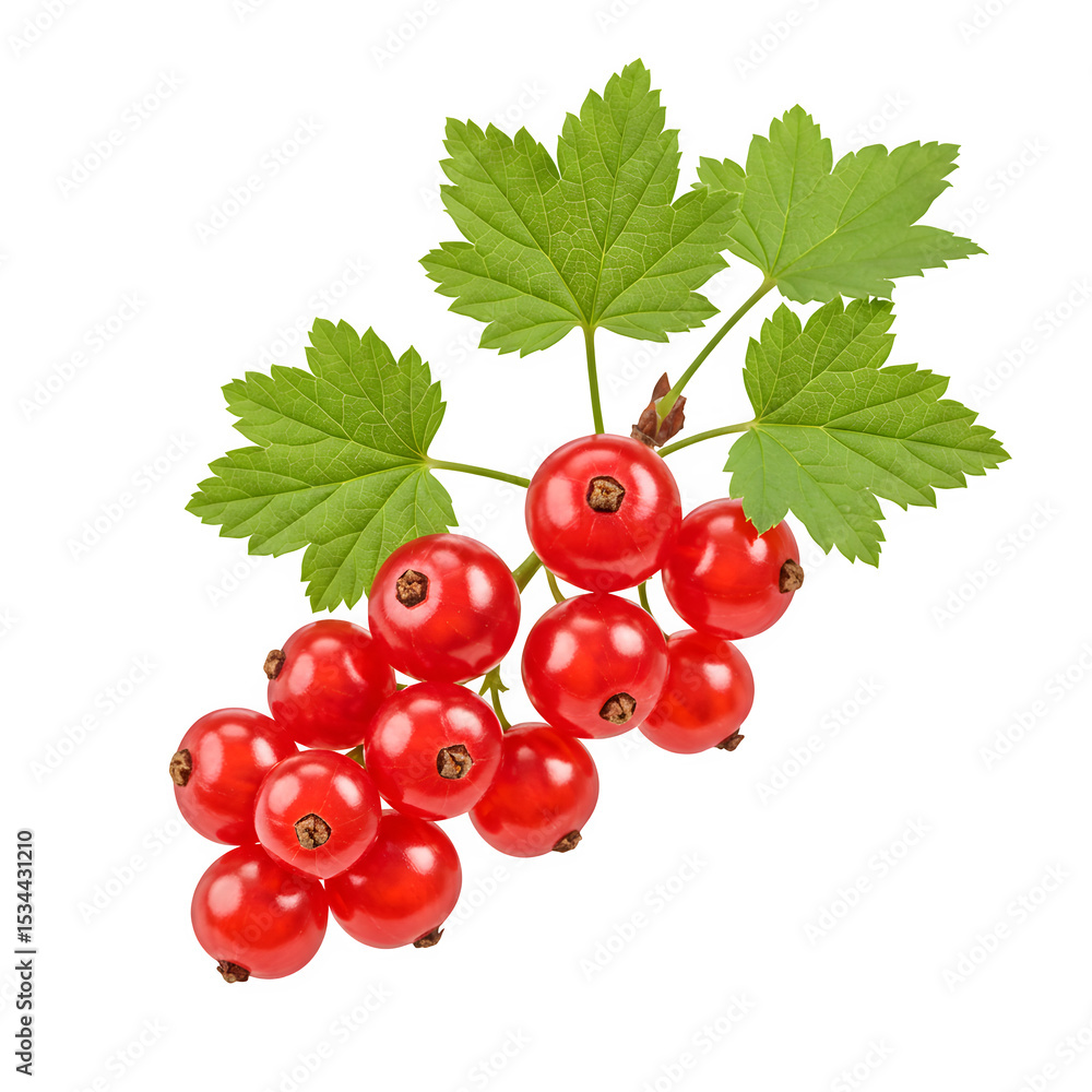 Redcurrant with leaves isolated on white or transparent background. PNG Redcurrant with leaves isolated on white or transparent background. PNG