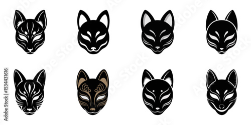 Kitsune mask icon. Clipart image isolated on white background, Kitsune mask vector, Japan devil fox mask, japan kitsune mask, Japan mask, oni mask, devil Japan mask, oni, mask, fox, kitsune, tattoo