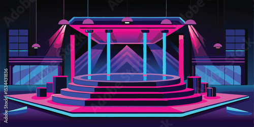 Neon stage design with lights and lasers for a nightclub or entertainment venue